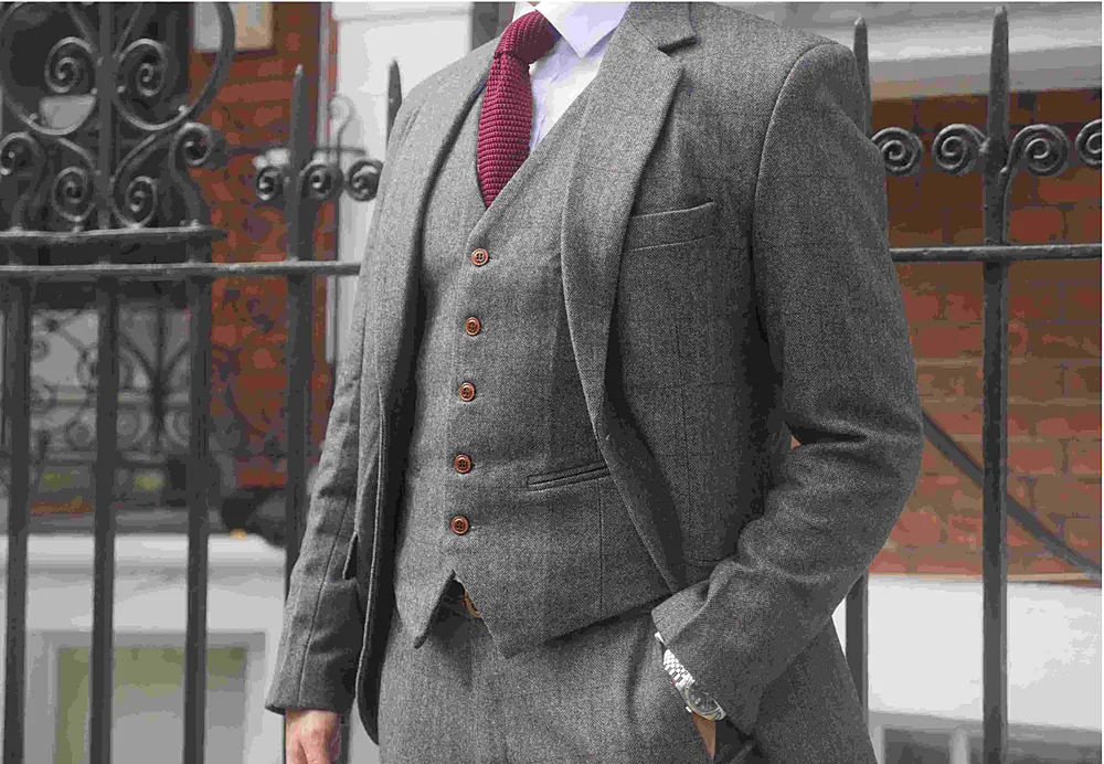 Grey Mens Tweed 3 Piece